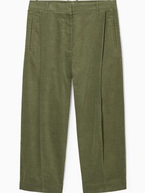 COS Pleated Barrel-Leg Corduroy Pants in Deep Khaki Green Sz 2